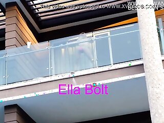 I got caught by Ella Bolt while spying her with a huge dildo and squirting on the balcony
